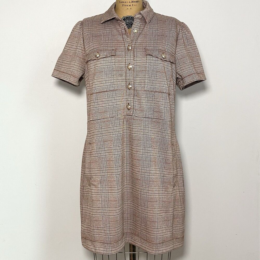 LOFT Plaid Shirt Dress Size 12 NWT Button Front Short Sleeve Pockets
